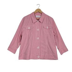 VTG Alfred Dunner Gingham Jacket sz 16 Pink White Check Button Front Cottagecore